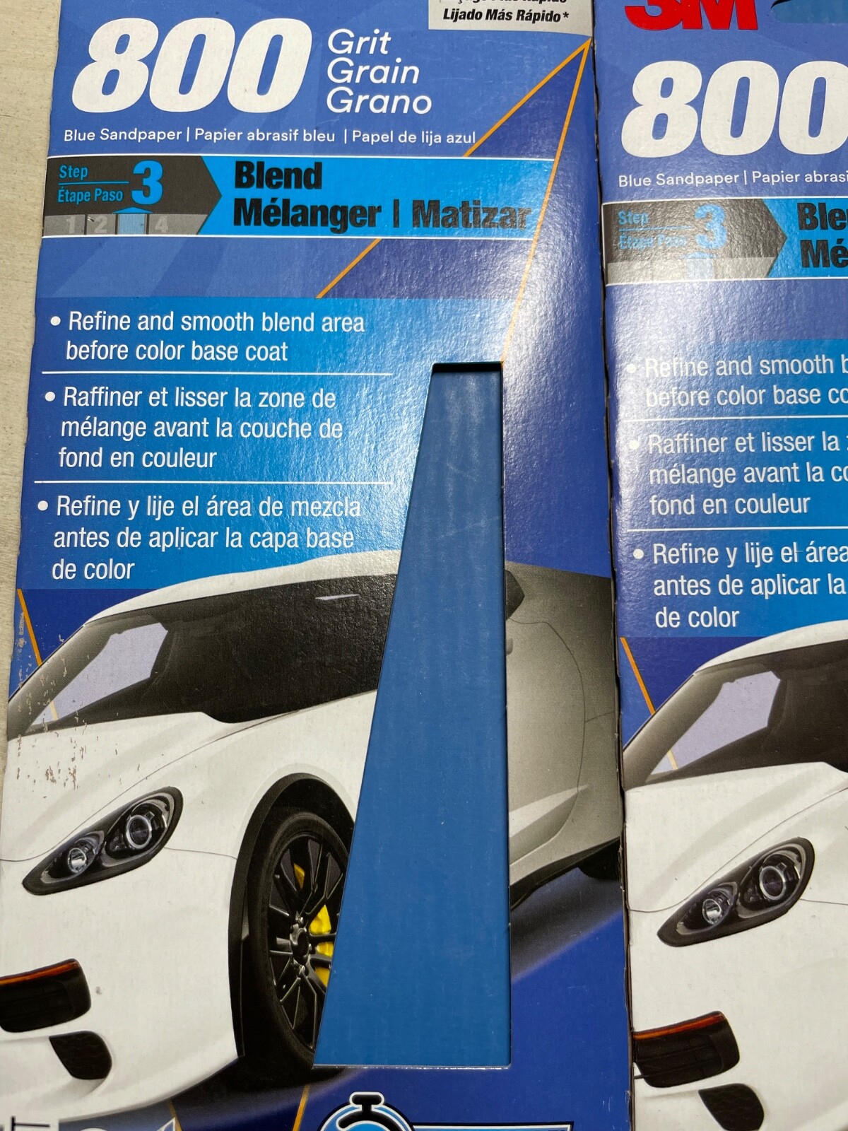 LOT OF 2 – 3M Blue Sandpaper 31581-8, 3 2/3 in X 9 in, 800 G, 8 Sheet/Pack