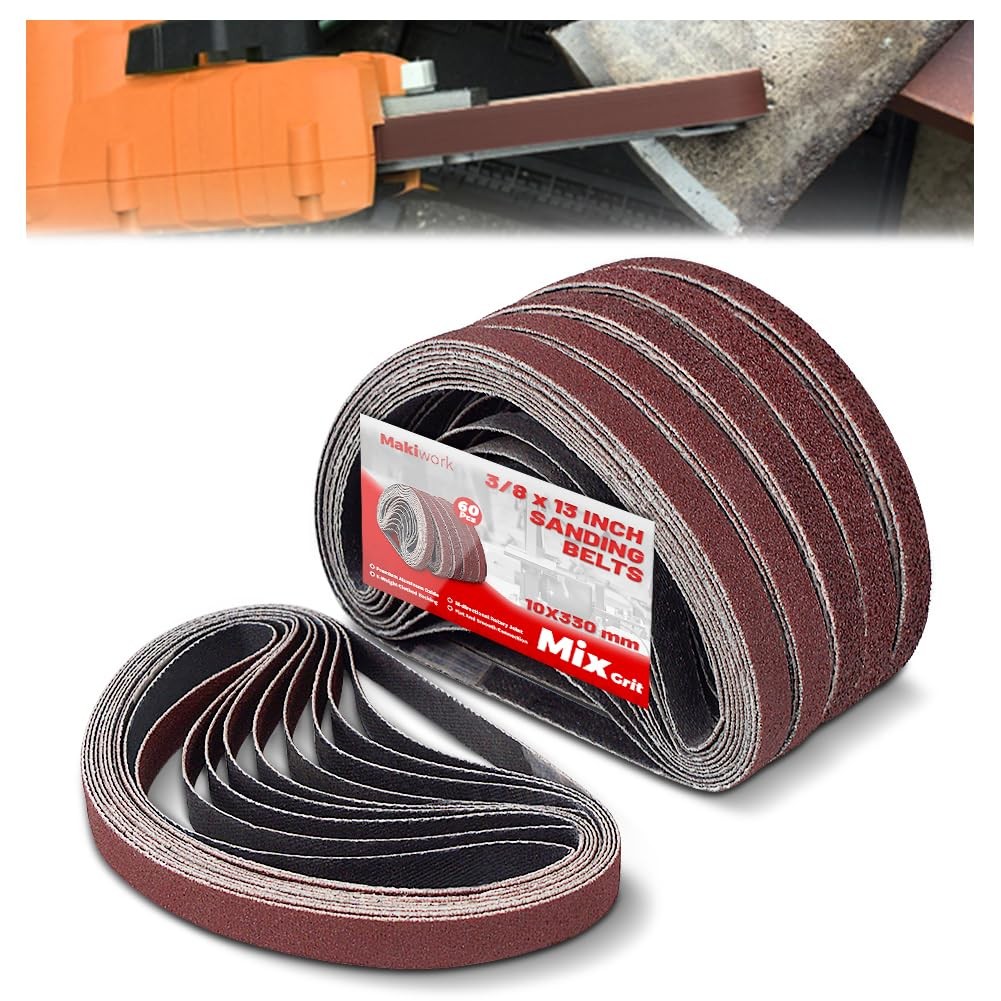 3/8 x 13 Inch 10 x 330 mm Sanding Belts Set – 60-Pack with x 13(60pcs)