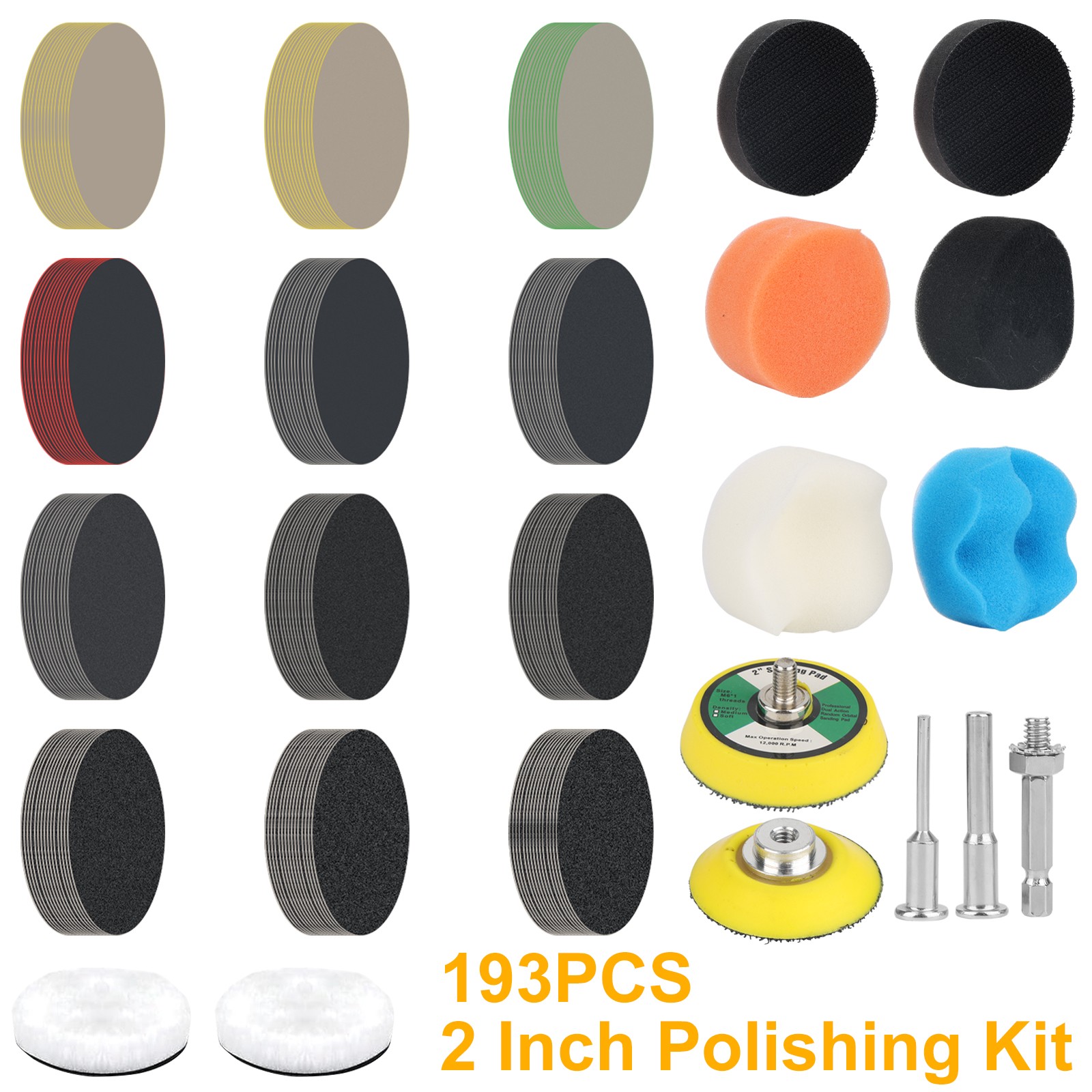 193x 2″ Hook & Loop Sanding Discs 60-10000 Grit Wet/Dry Sandpaper for Metal Wood