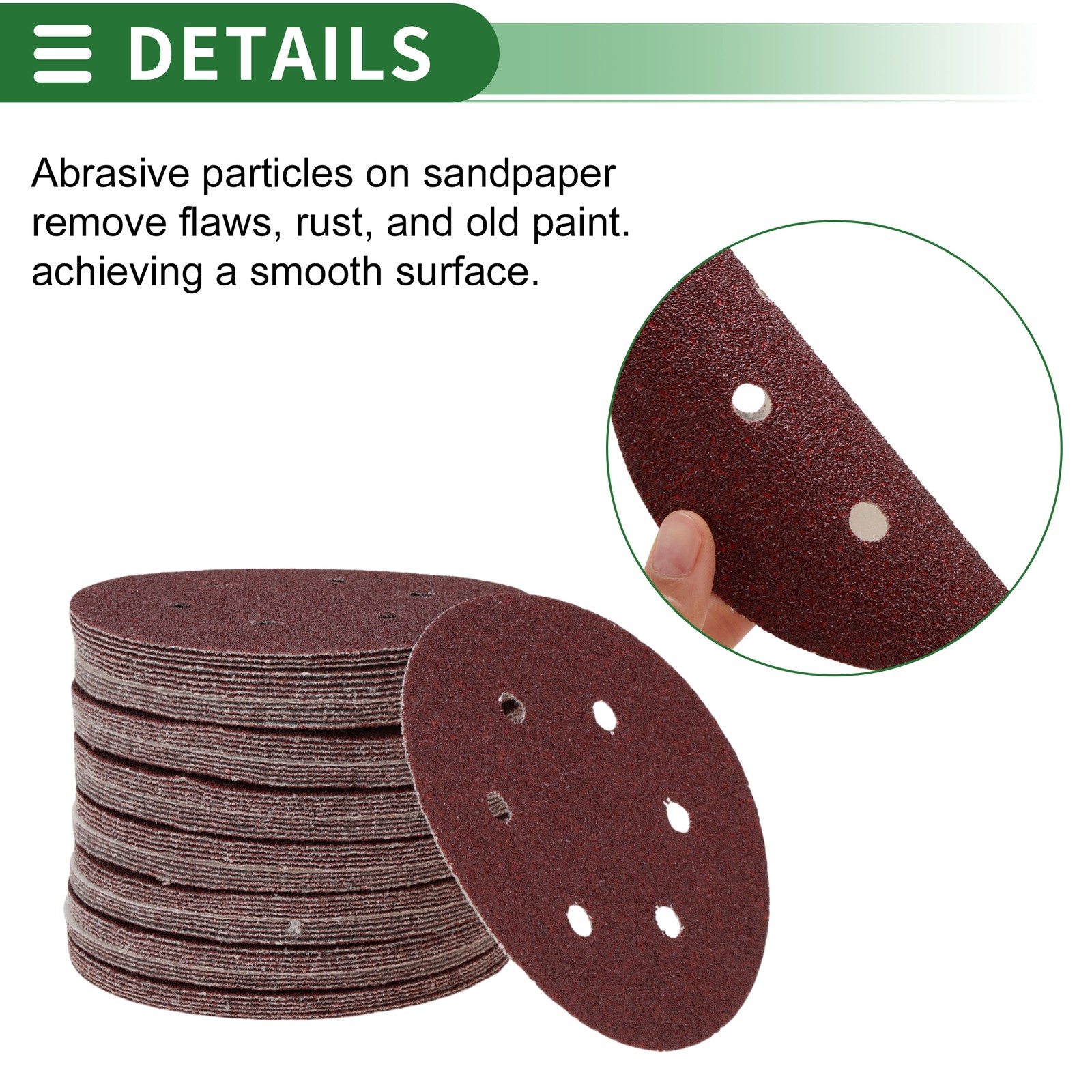 70 Pcs Sandpaper 6 Hole 40 Grit 150x150mm Aluminum Oxide Red