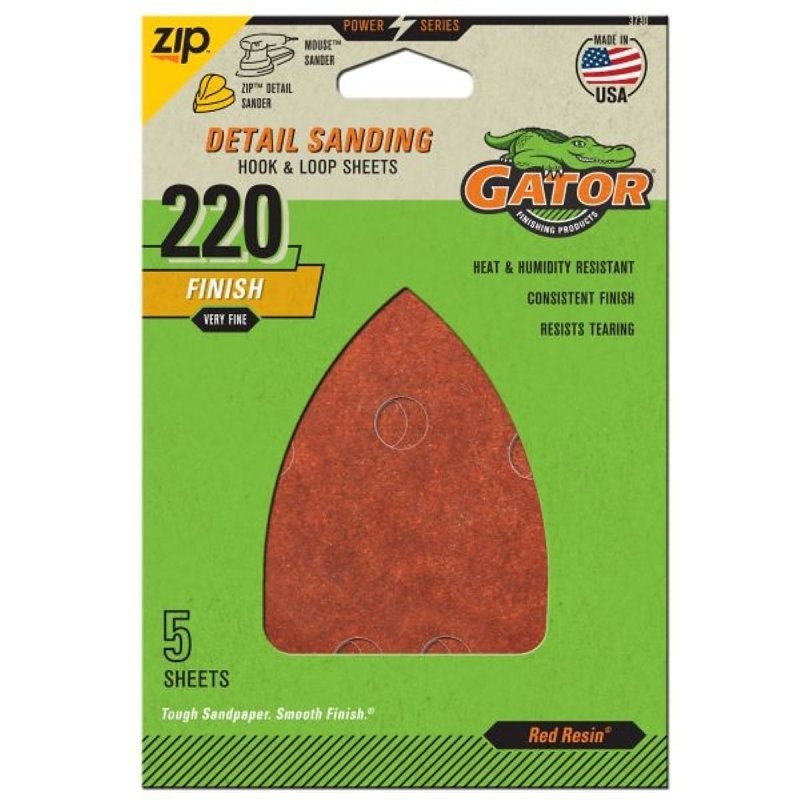 Gator 3730 Sanding Sheet, 3-1/2 in W, 5 in L, 220 Grit, Extra Fine, Aluminum Oxi