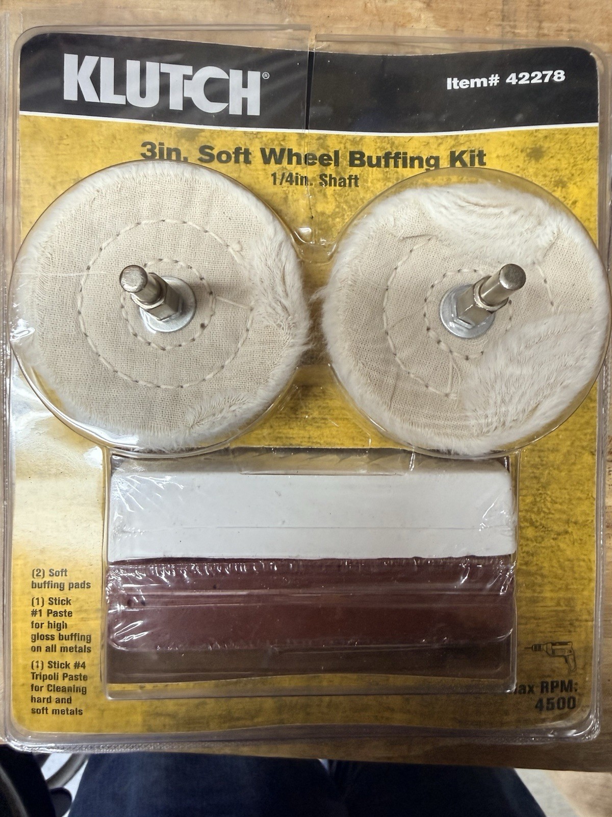 Klutch 3in. Buffing Kit, 4-Pc., 1/4in. Shaft, 4500 RPM New Open