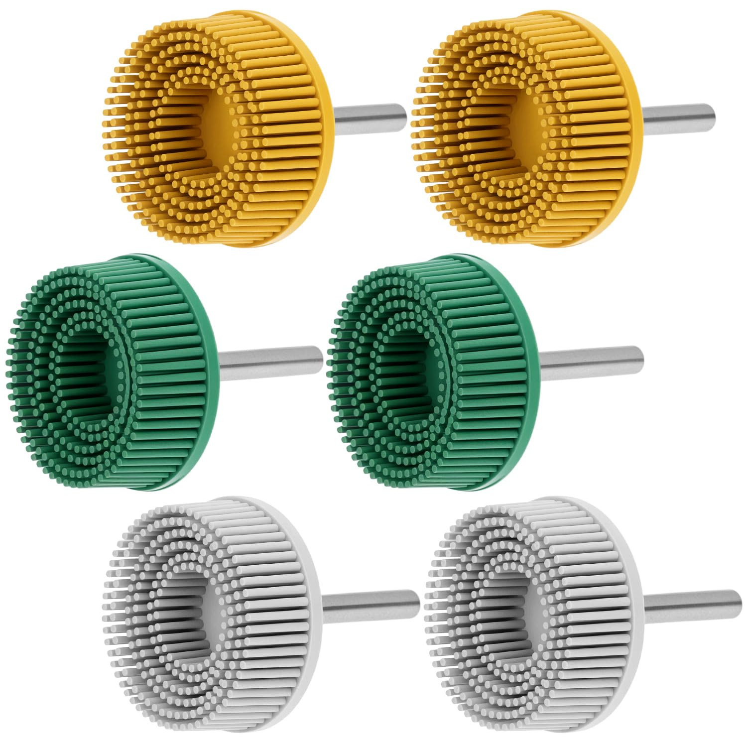 6Pc 2″ Bristle Disc Set 1/4″ Shank 50/80/120 Grit Abrasive Metal Deburring Tool