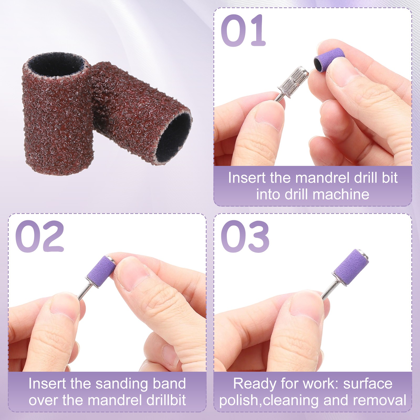 211pcs Small Sanding Band 80/120/180 Grit for Nail Bit with 2.35mm Mandrel Brown