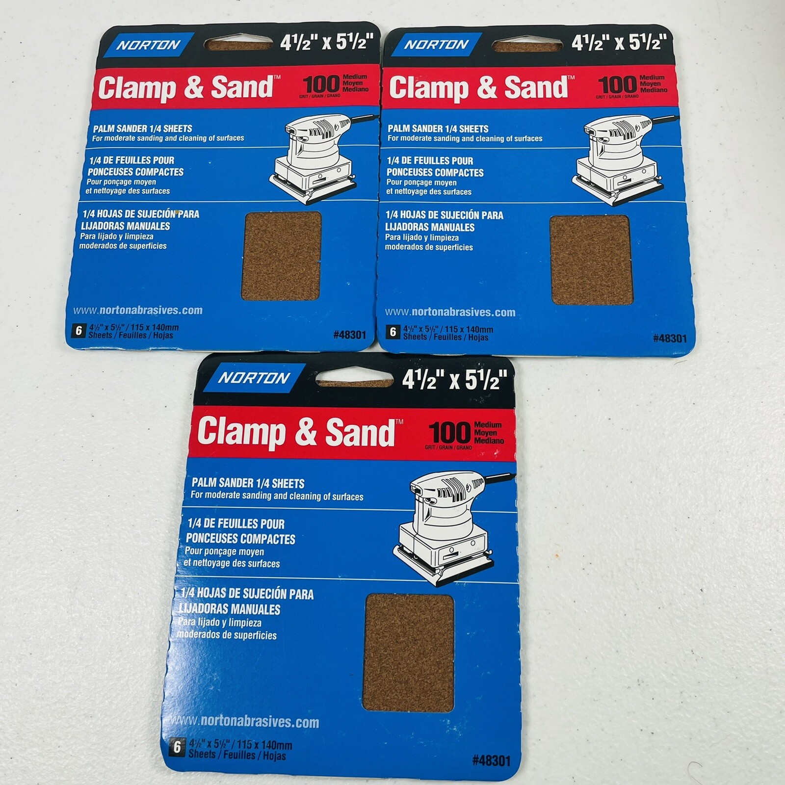 Lot Of 3 Packs • Norton • Clamp & Sand Sheets • 4 1/2 – 5 1/2 • 100 Grit 48301