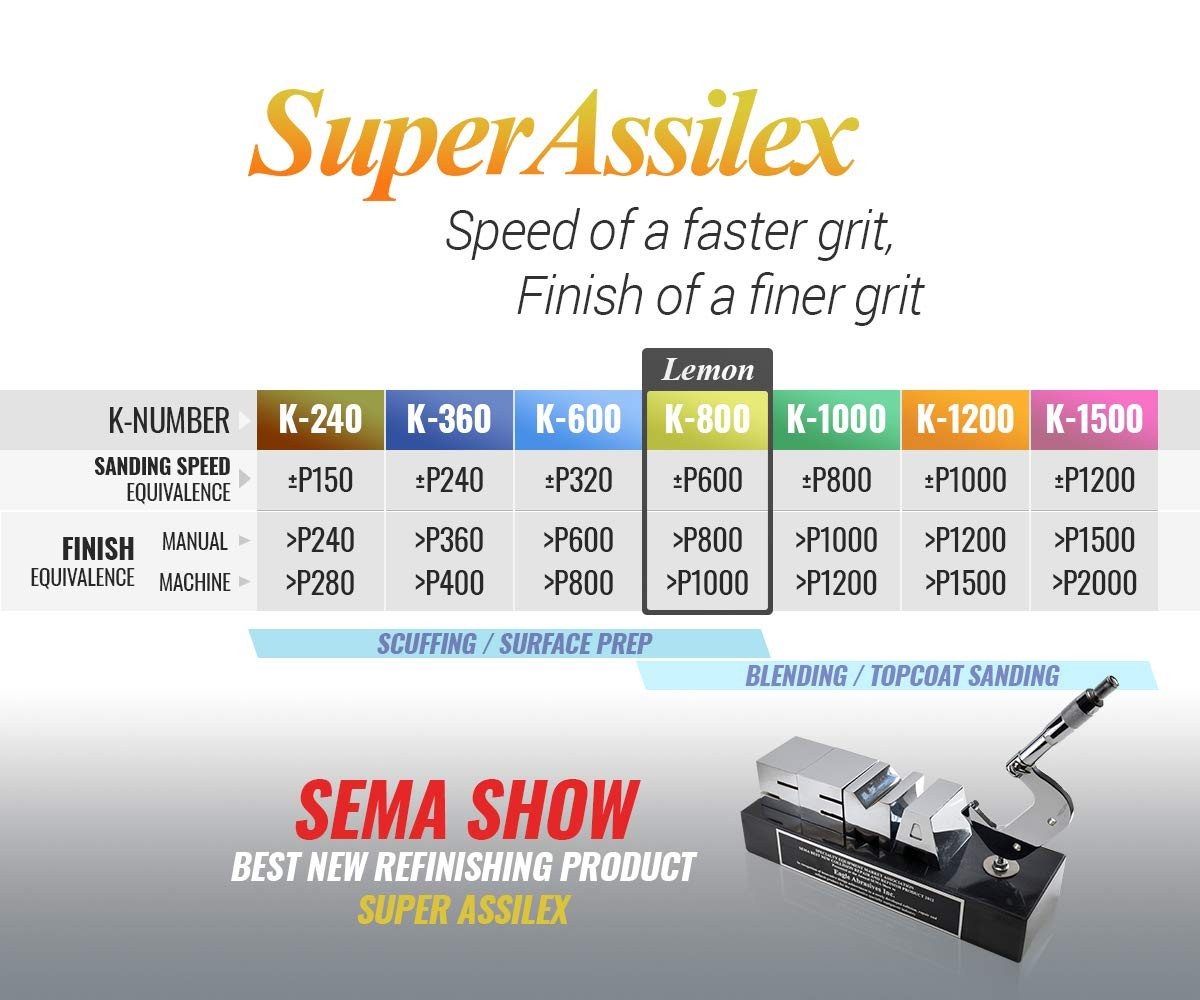 Super Assilex Flexible Sanding Sheets w/ Half-sheet M Pad, K-800 Lemon