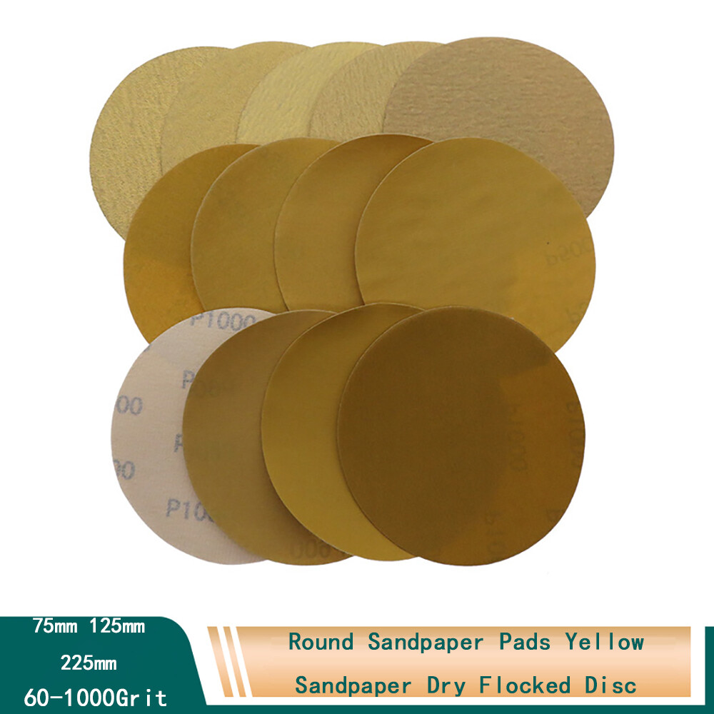 60-1000Grit 3/5/9 inch Round Sandpaper Pads Yellow Sandpaper Dry Flocked Disc