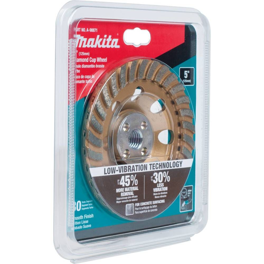 Makita 5 Inch Low-Vibration Single Row Segmented Turbo Rim Diamond Cup Wheel