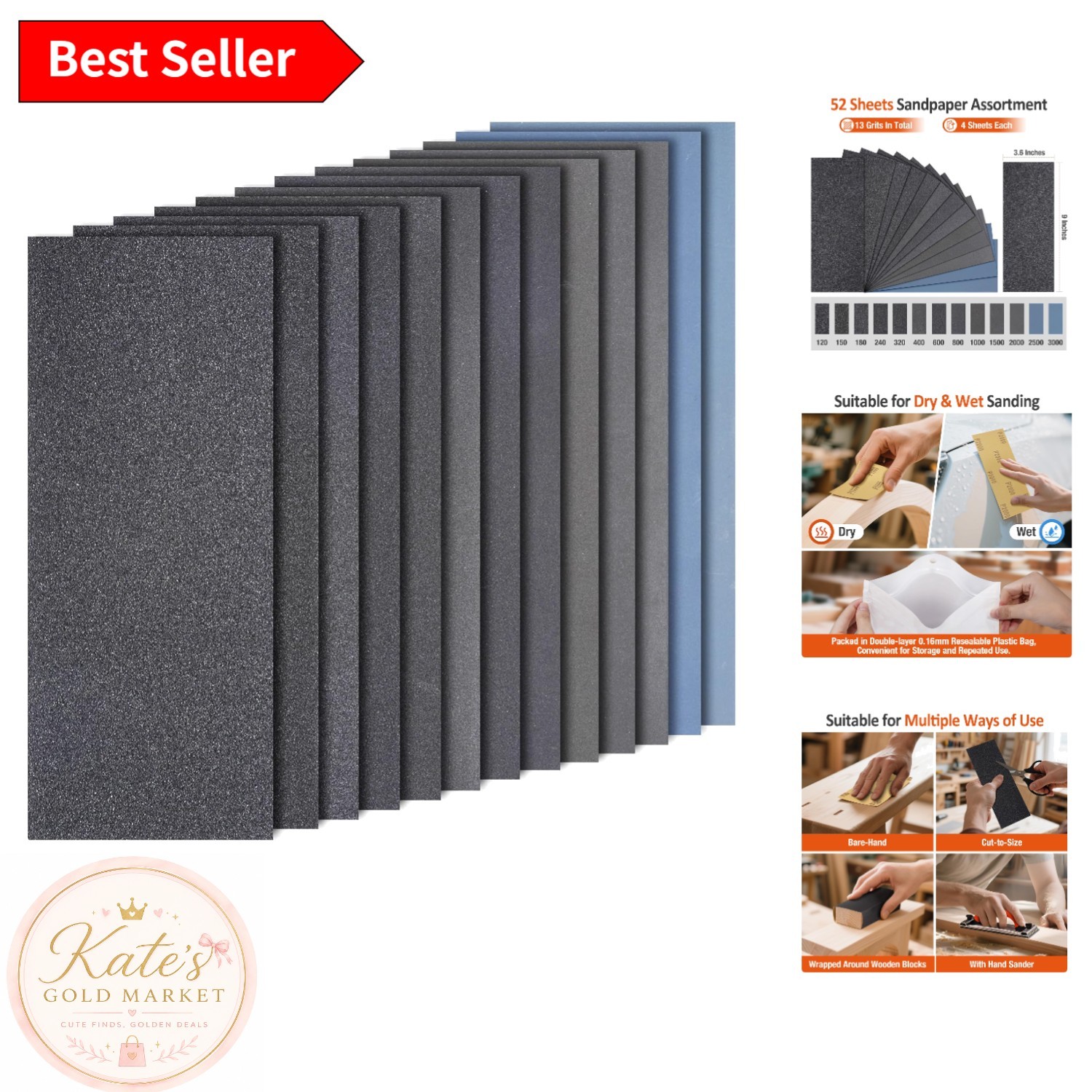 Luxury Sand Paper Assortment – 52 Sheets, 120-3000 Grit for All Sanding Needs