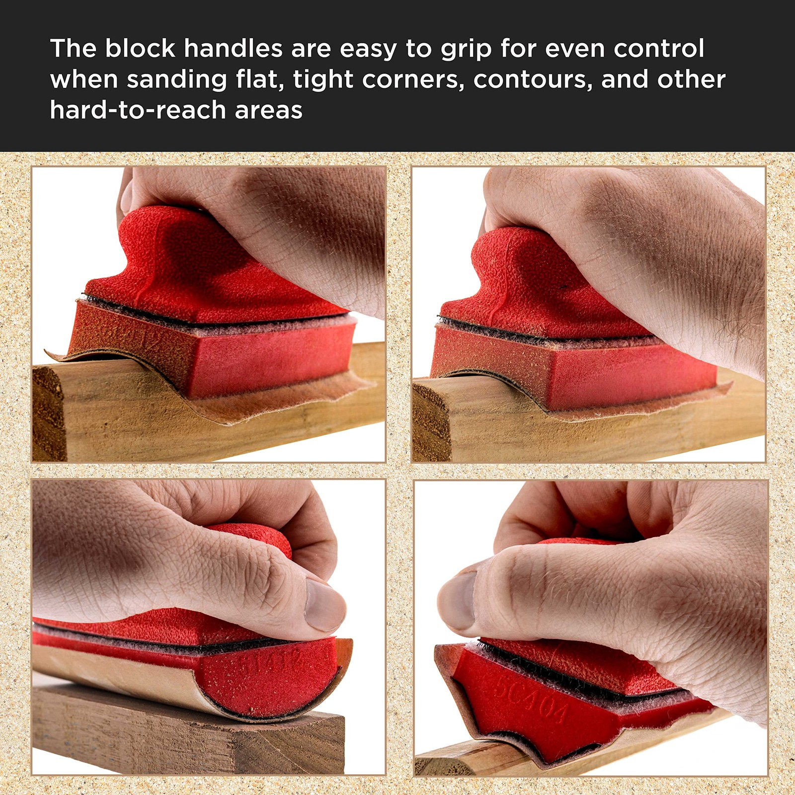 Series Rectangle 5″ x 1-3/4″ Hand Sanding Block Base Handle with Hook & Loop …