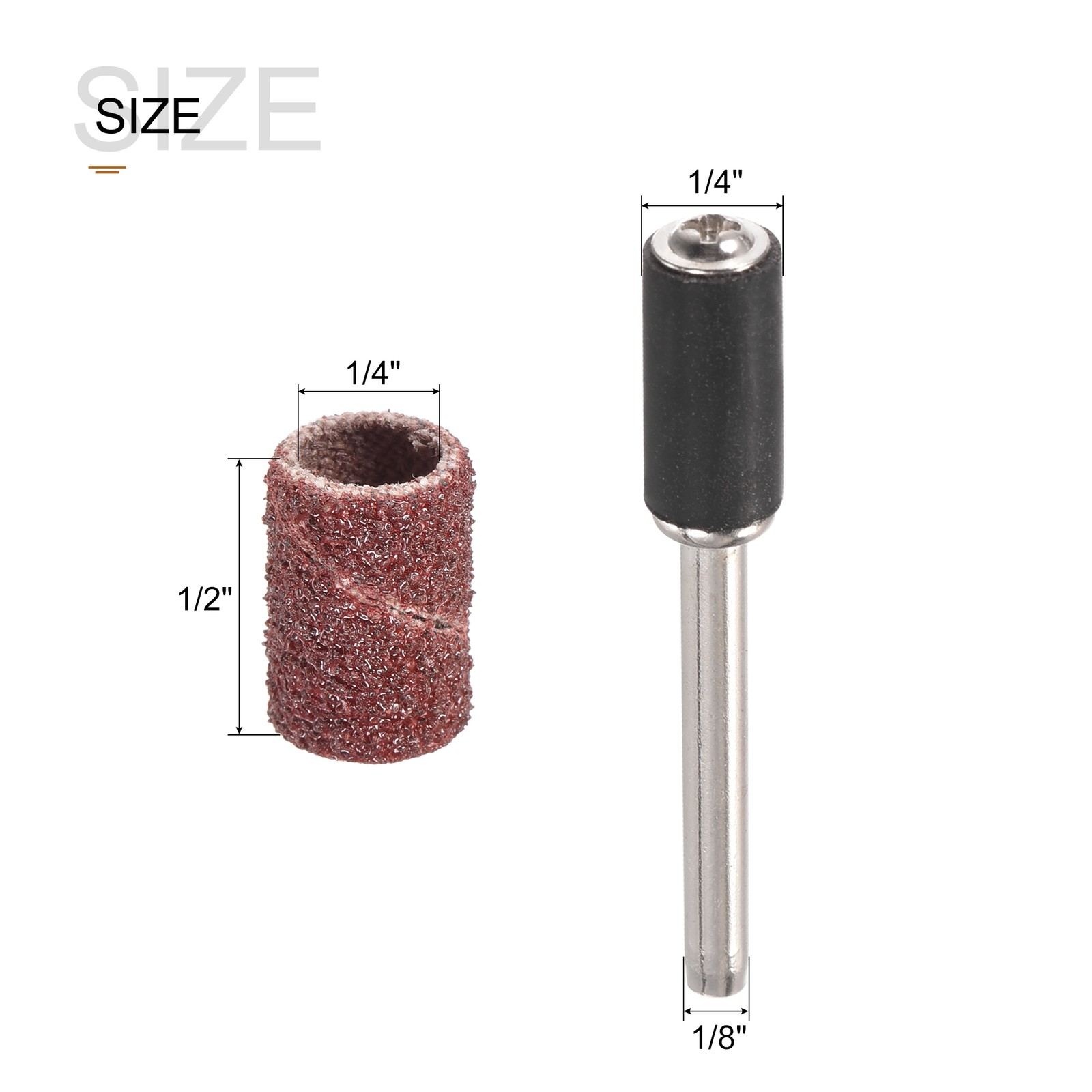 100Pcs 1/4 Inch Sanding Sleeves Set 80 Grit with 2Pcs 1/8 Inch Mandrels