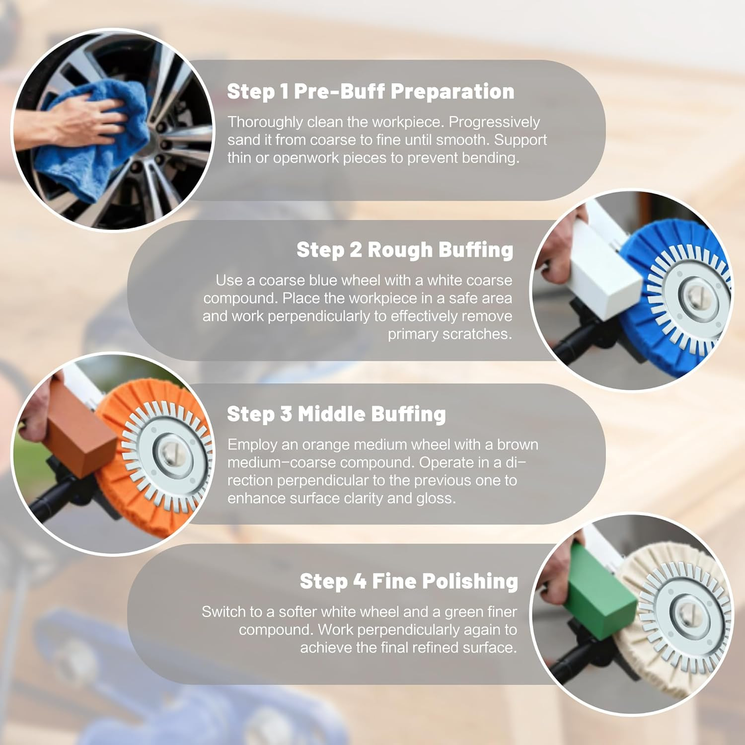 8 Inch Buffing Wheel Kit for Angle Grinder, 9PCS Airway Polishing Wheel Set