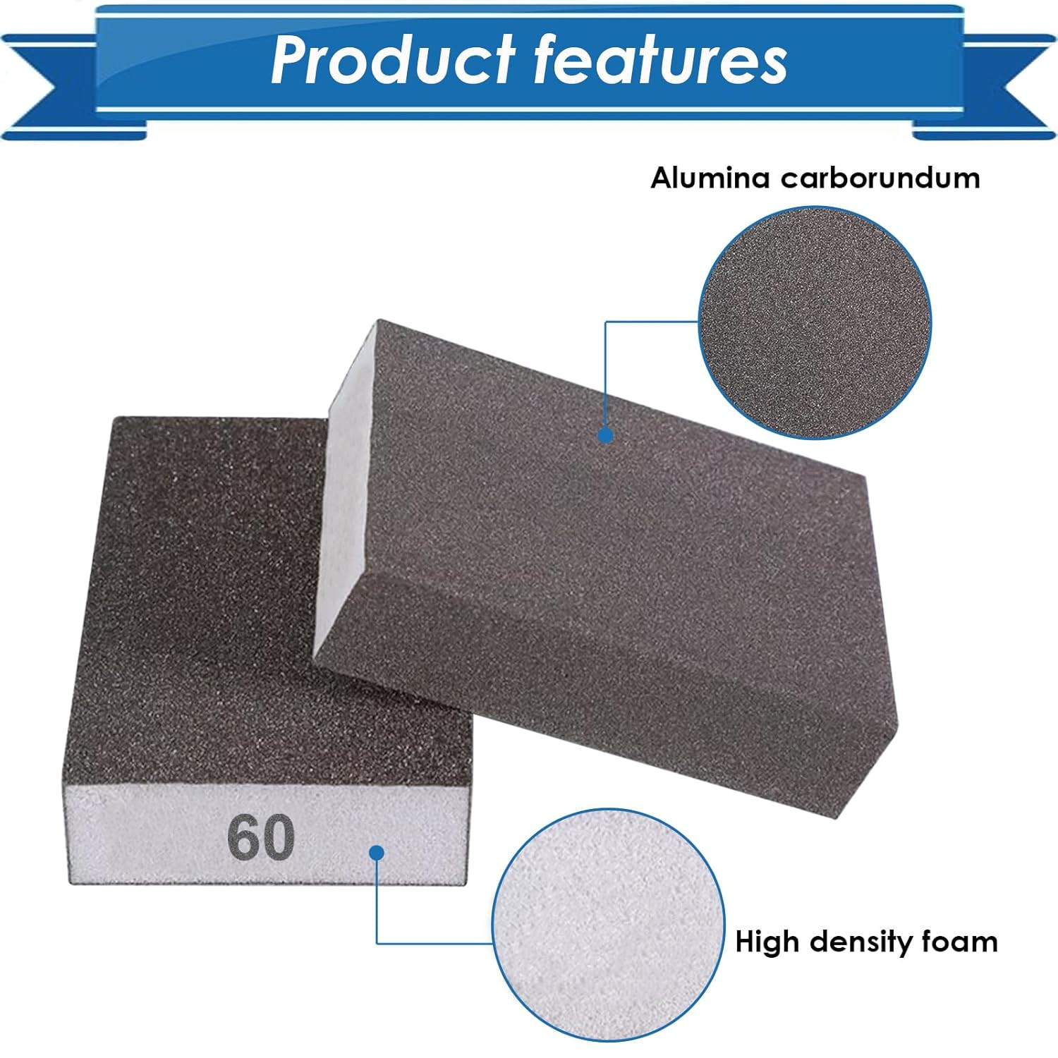 6Pcs Sanding Sponge 60 80 120 220 Coarse Medium Fine Grit Sanding Block Washable