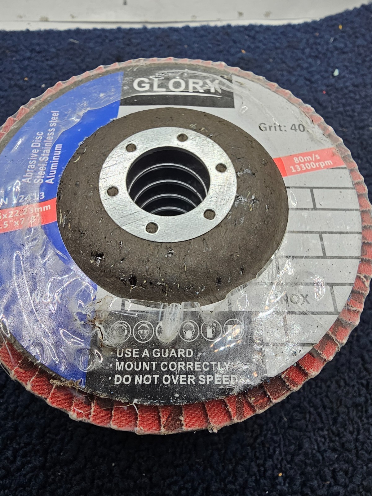 (QTY 10) GLORY EN12413: 4.5″ x 7/8″ Grit 40 Stainless Steel INOX Sanding Disc