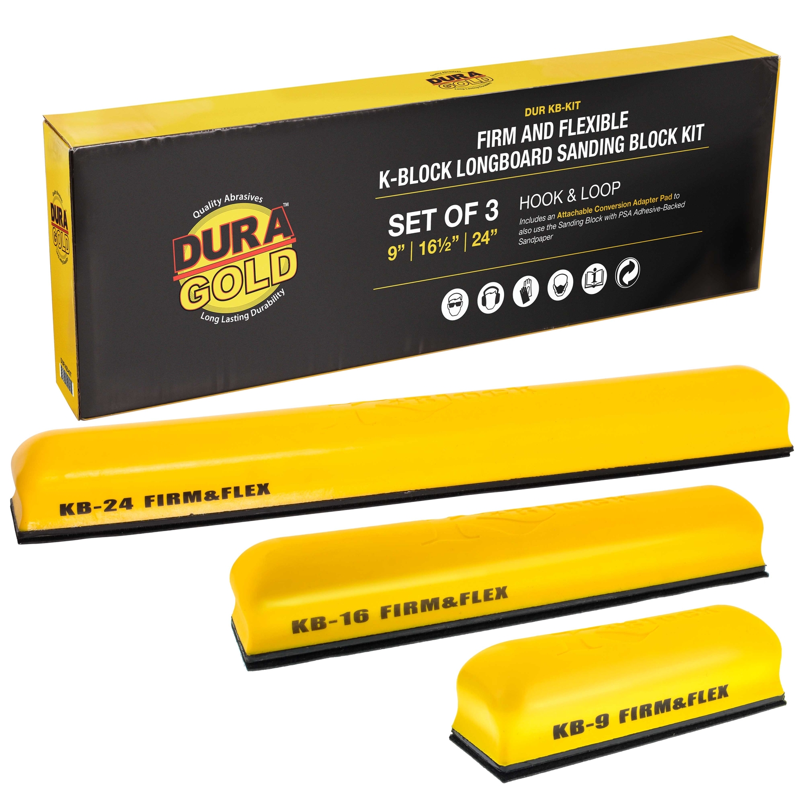 K-Block Sander Firm & Flex Hand Sanding Block Kit, 9″, 16″, 24″ with Hook & Loop