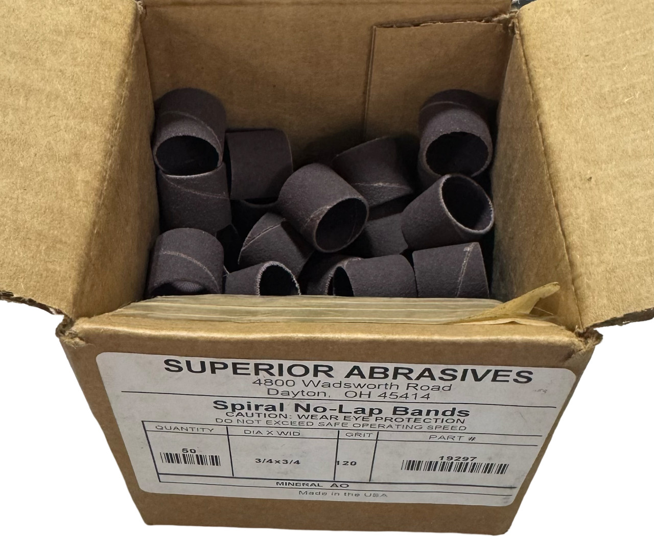 Superior Abrasives 3/4″ x 3/4″ Spiral No-Lap Bands 120 Grit Aluminum Oxide 50pk