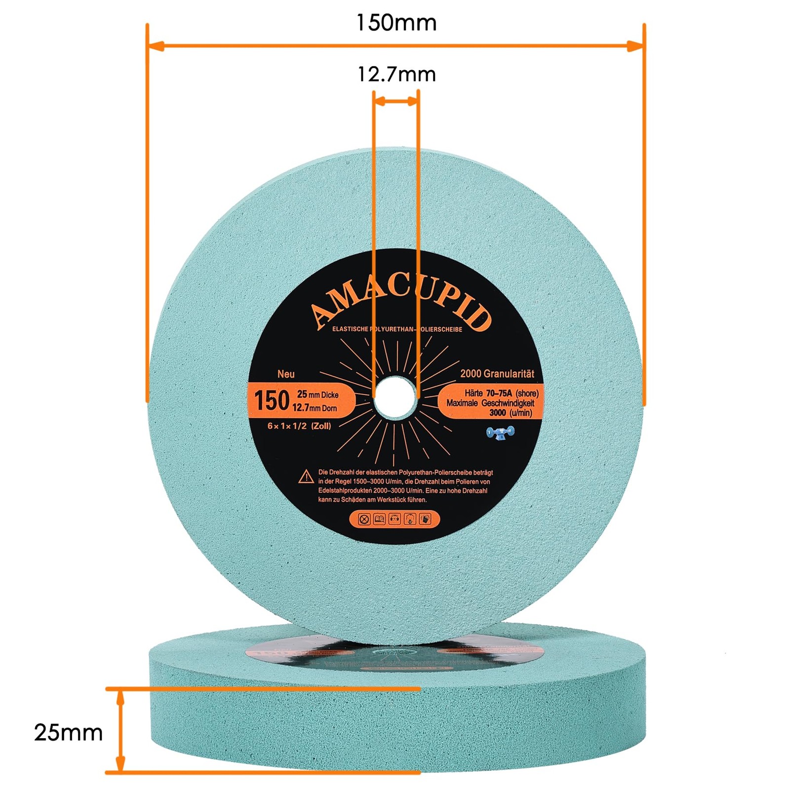 Elastic Polyurethane Buffing Wheels 6 Inch 2000 Grit. for Mirror Polished Sta…