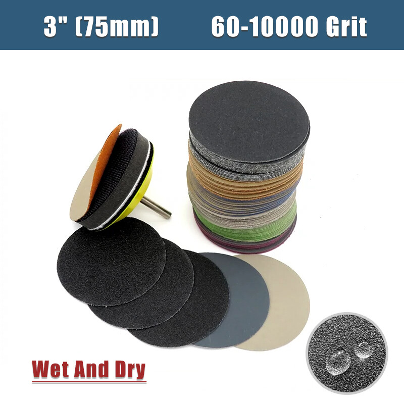 3″ (75mm) Wet And Dry Sanding Discs Flocking Round Sandpaper Pads 60-10000 Grit