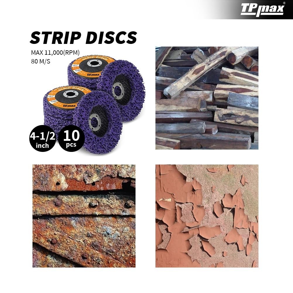 Effortless Paint & Rust Removal: 10-Pack 4-1/2″ Stripping Discs for Grinders