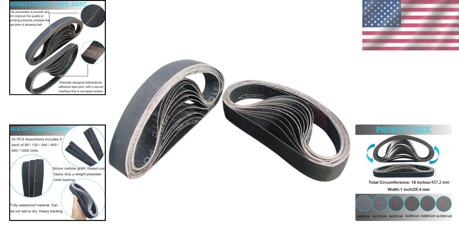 High-Performance Silicone Carbide Sanding Belts 1×18 – Water Resistant & Durable