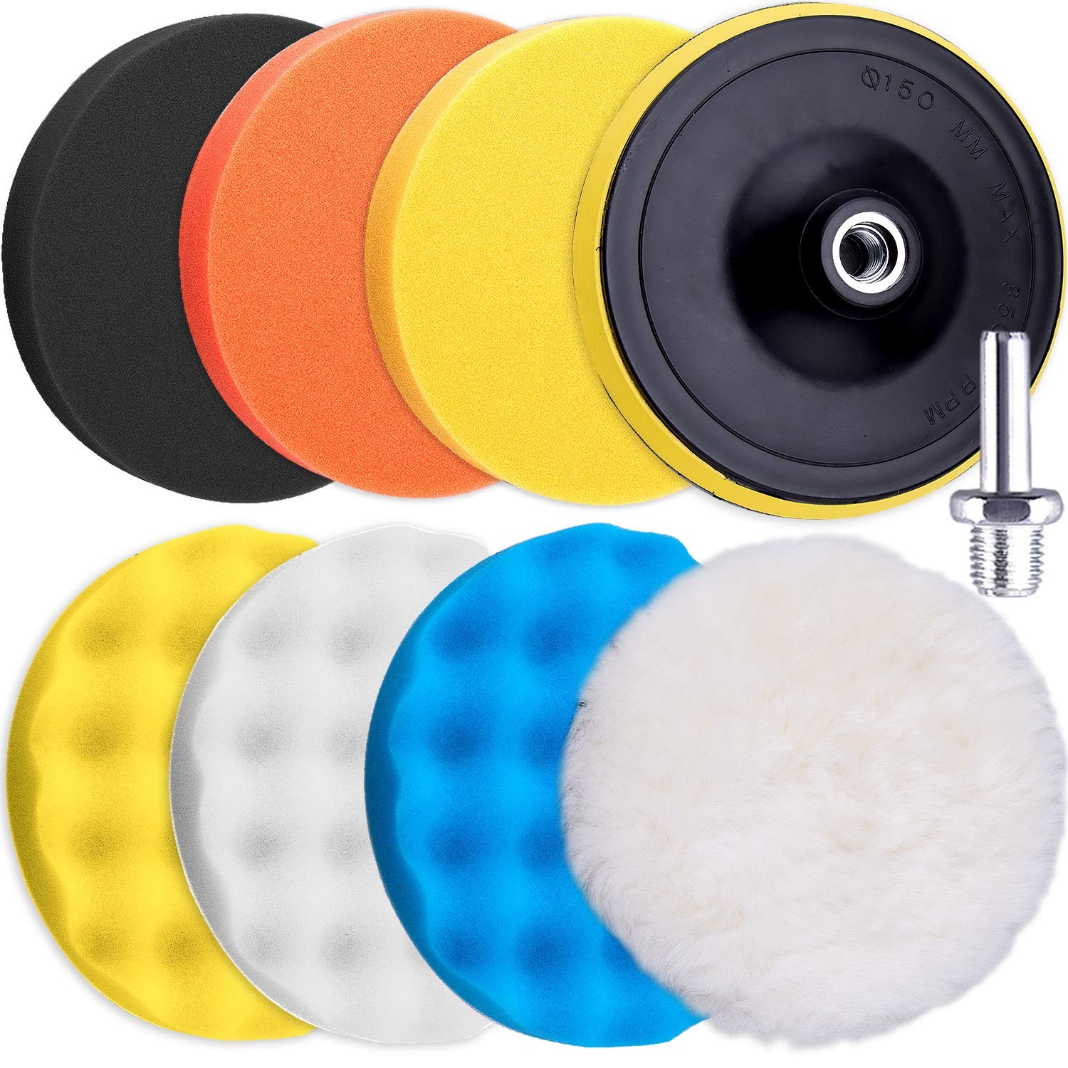 SIQUK 9 Pieces 3 Inch Buffing Pads 3 Inch, Orange, Yellow, Black, White, Blue