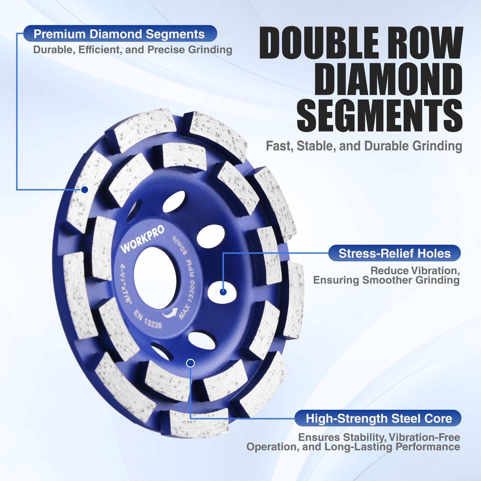 WORKPRO 4.5 Inch Diamond Wheel Cold Pressed Segmented Spiral Turbo Grinding Disc
