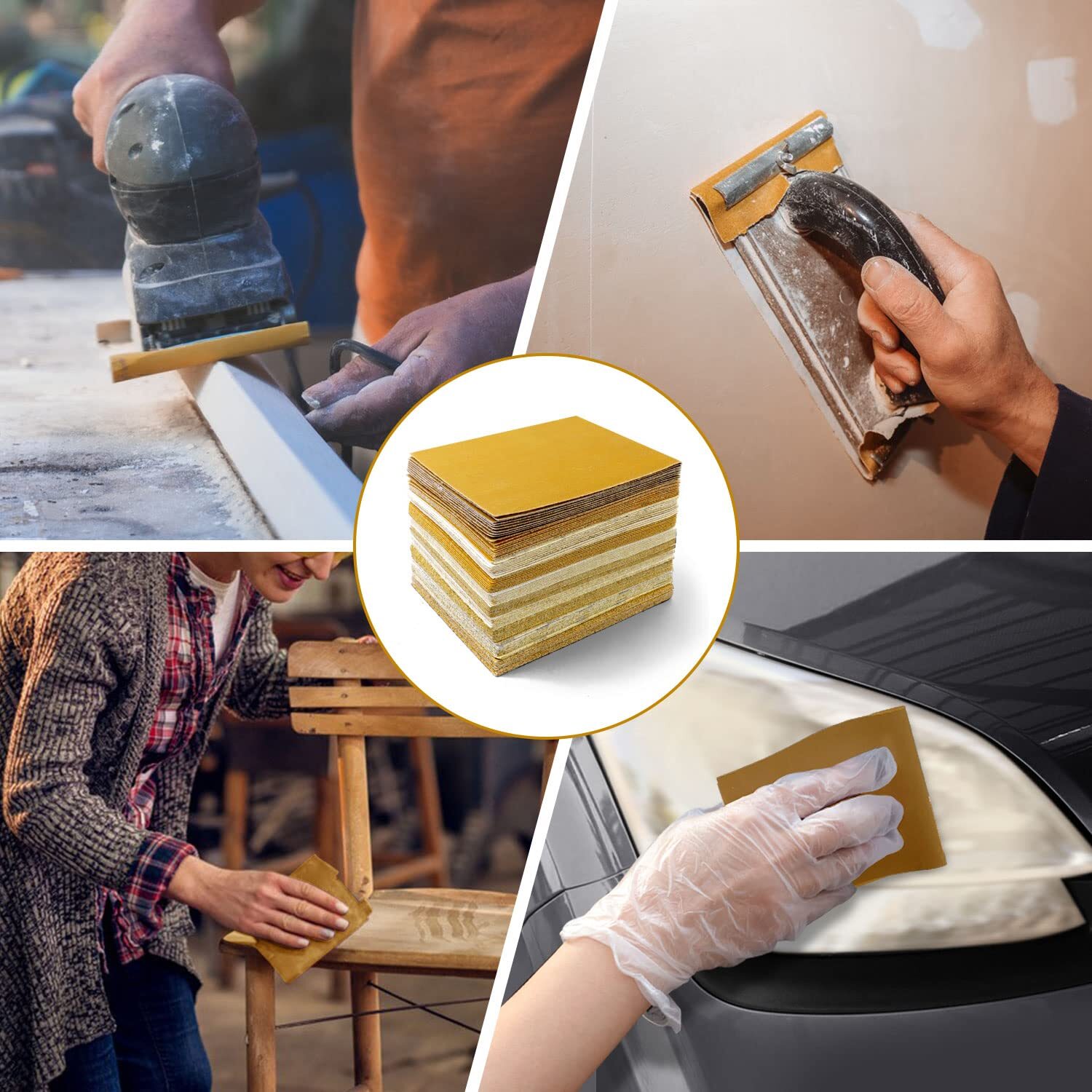 40PCS 1/4 Sheet Palm Sander Sandpaper Hook and Loop Sanding Sheets 80-1000 Grit