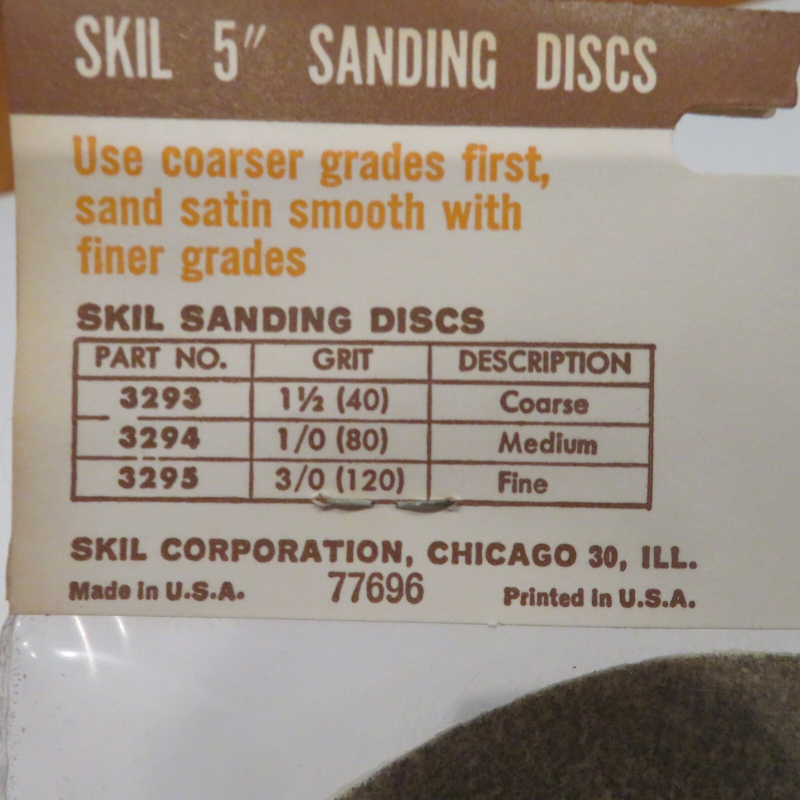 VTG SKIL 5″ Sanding Discs #3294 5 Pk Medium Grit Use w. Any Electric Drill NOS