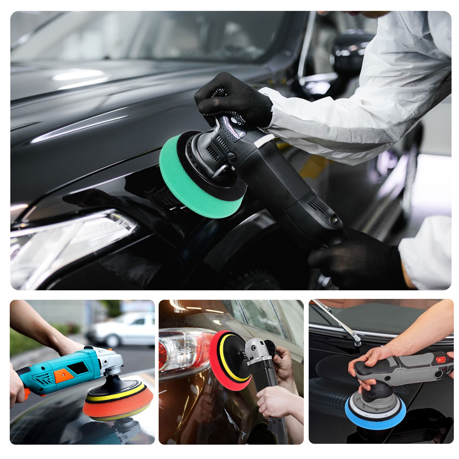 5Pcs 7″ Car Buffing Sponge Pads Cutting Polishing Pad Kit for DA Buffer Polisher