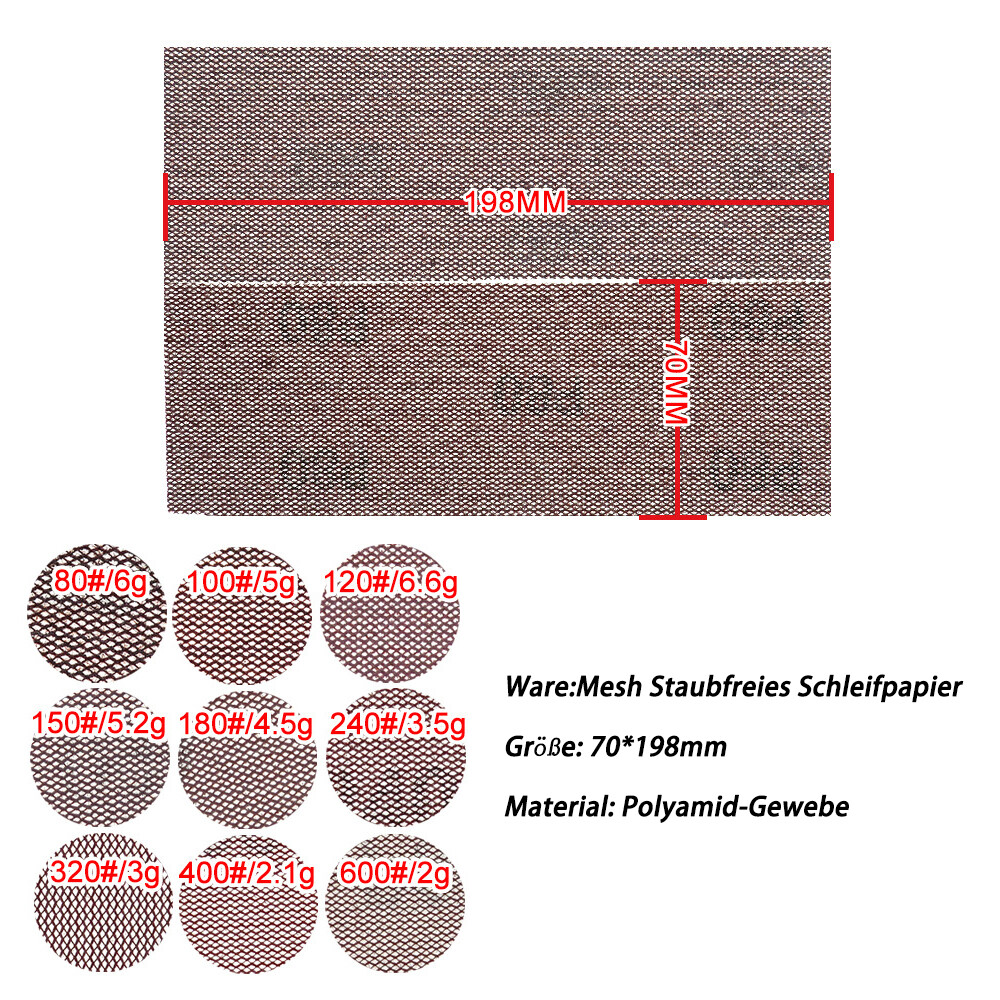 70mm x 198mm Net Sanding Strip Sanding Grid Sanding Paper Pads Grain P80 – P1000