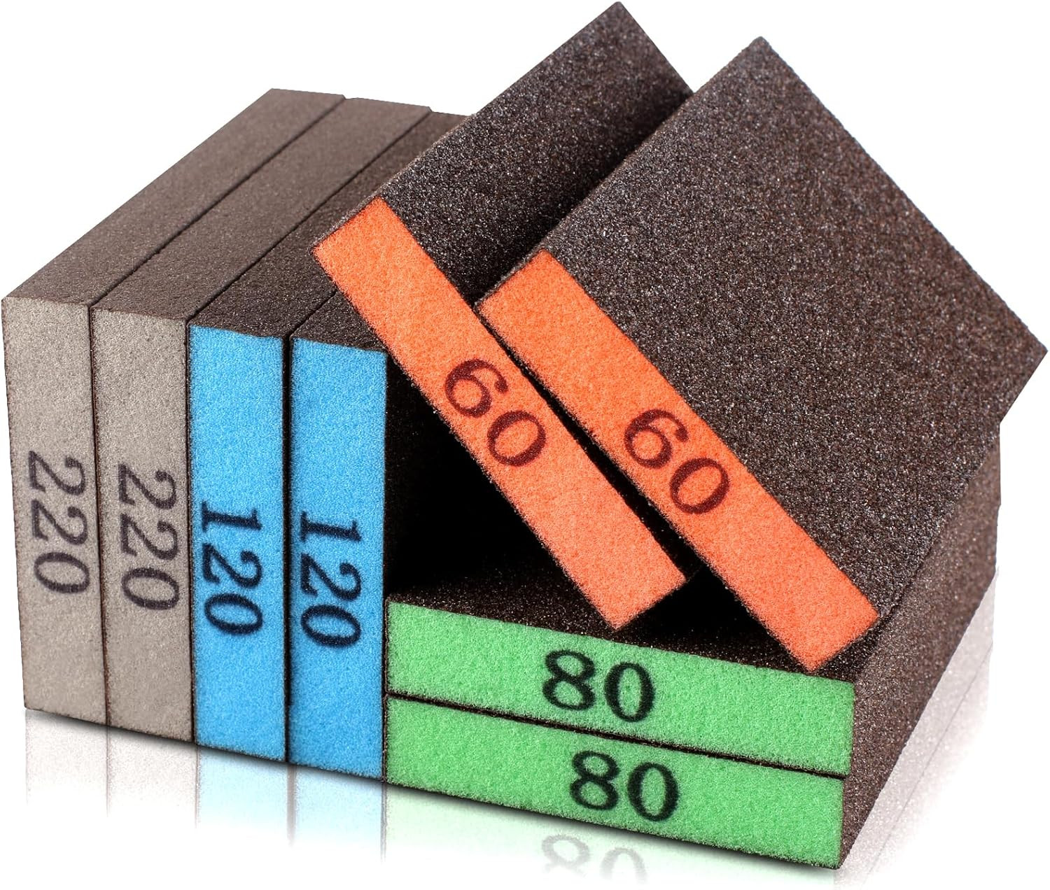 8 Pack Sanding Sponge, 60/80/120/220 Grit Premium Sandpaper Block | Washable and