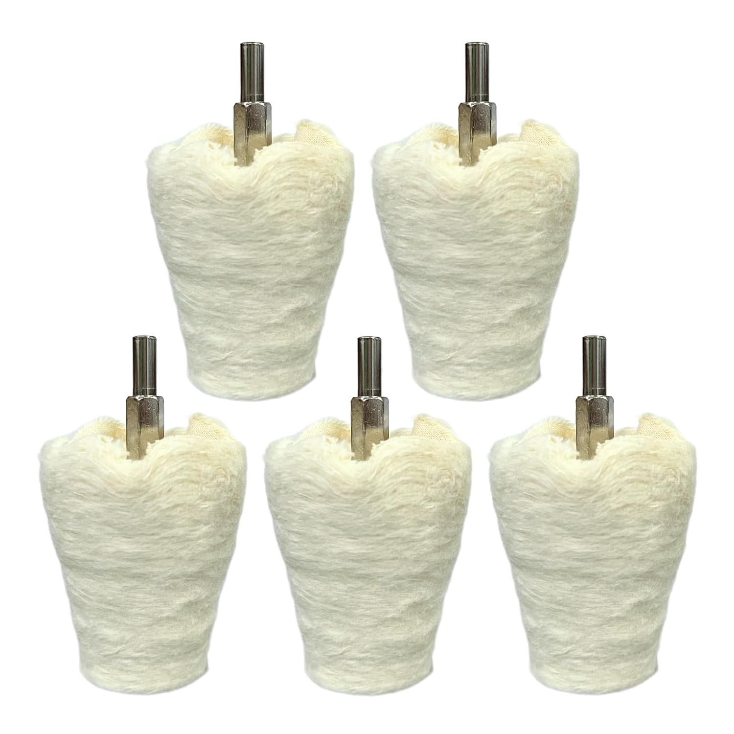 5PCS Cone-Shaped White Flannelette Buffing Wheel Polishing Wheel with 1/4″Handle