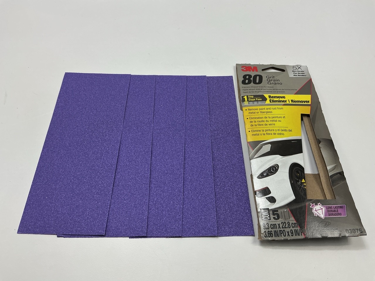 3M 03076 80 Grit, 3-2/3 In X 9 In Sandpaper Sheets, Pack Of 5