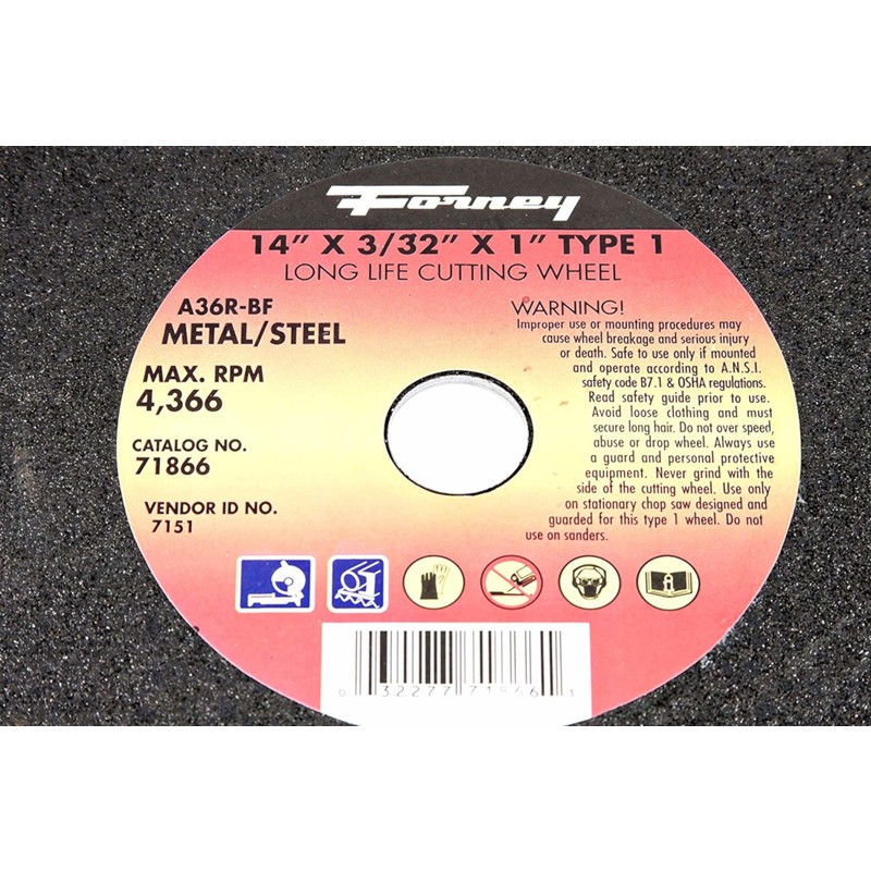 Forney 71866 Aluminum Oxide 4336 rpm 14 Dia. in. Cut-Off Wheel 3/32 in. Thick