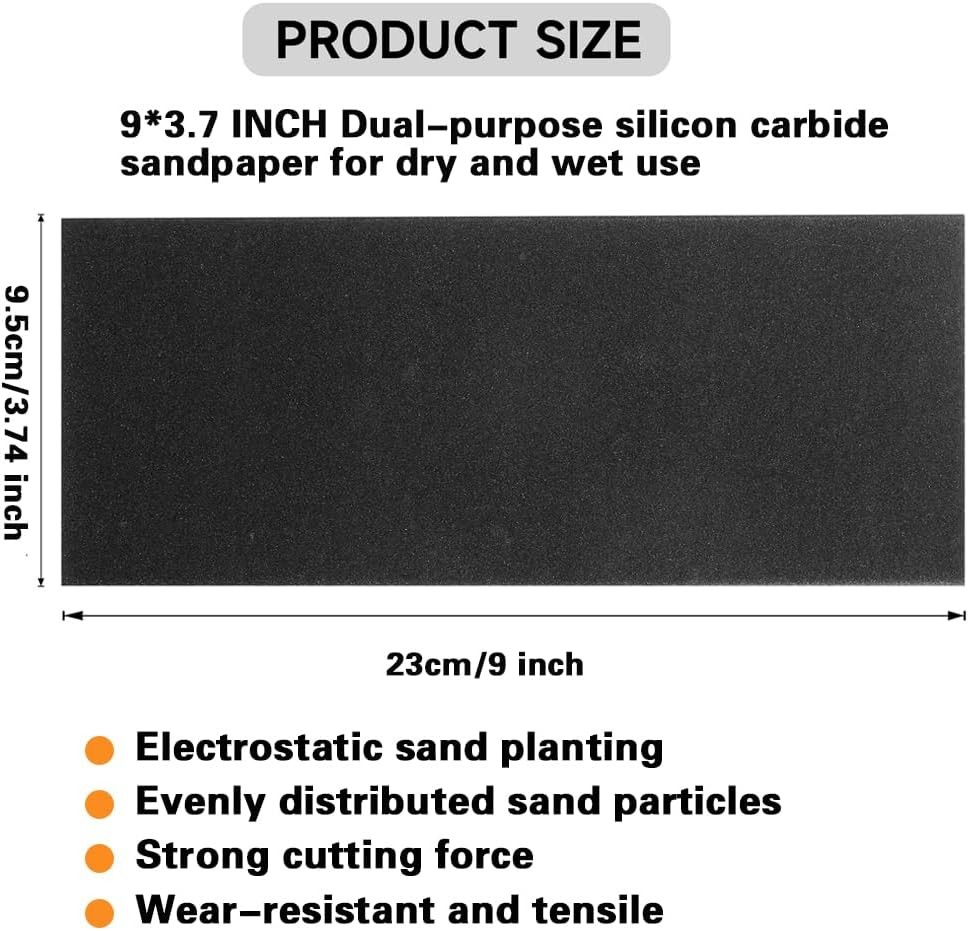 42Pcs Sandpaper Assortment,120/220/400/600/800/1000/2000 Grit, 9 x 3.6 Inch, Wet