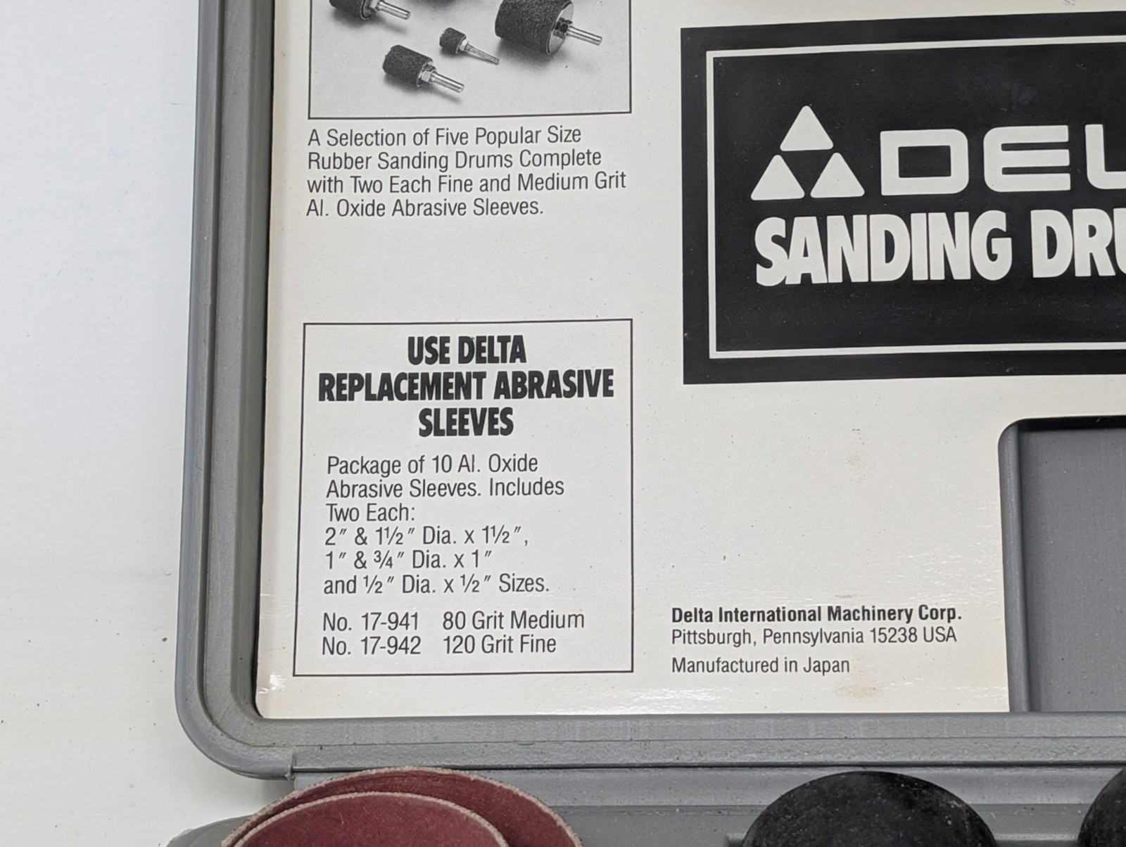 Delta Sanding Drum Kit 17-941/17-942 Medium & Fine Grit Drums – Japan Made (241)