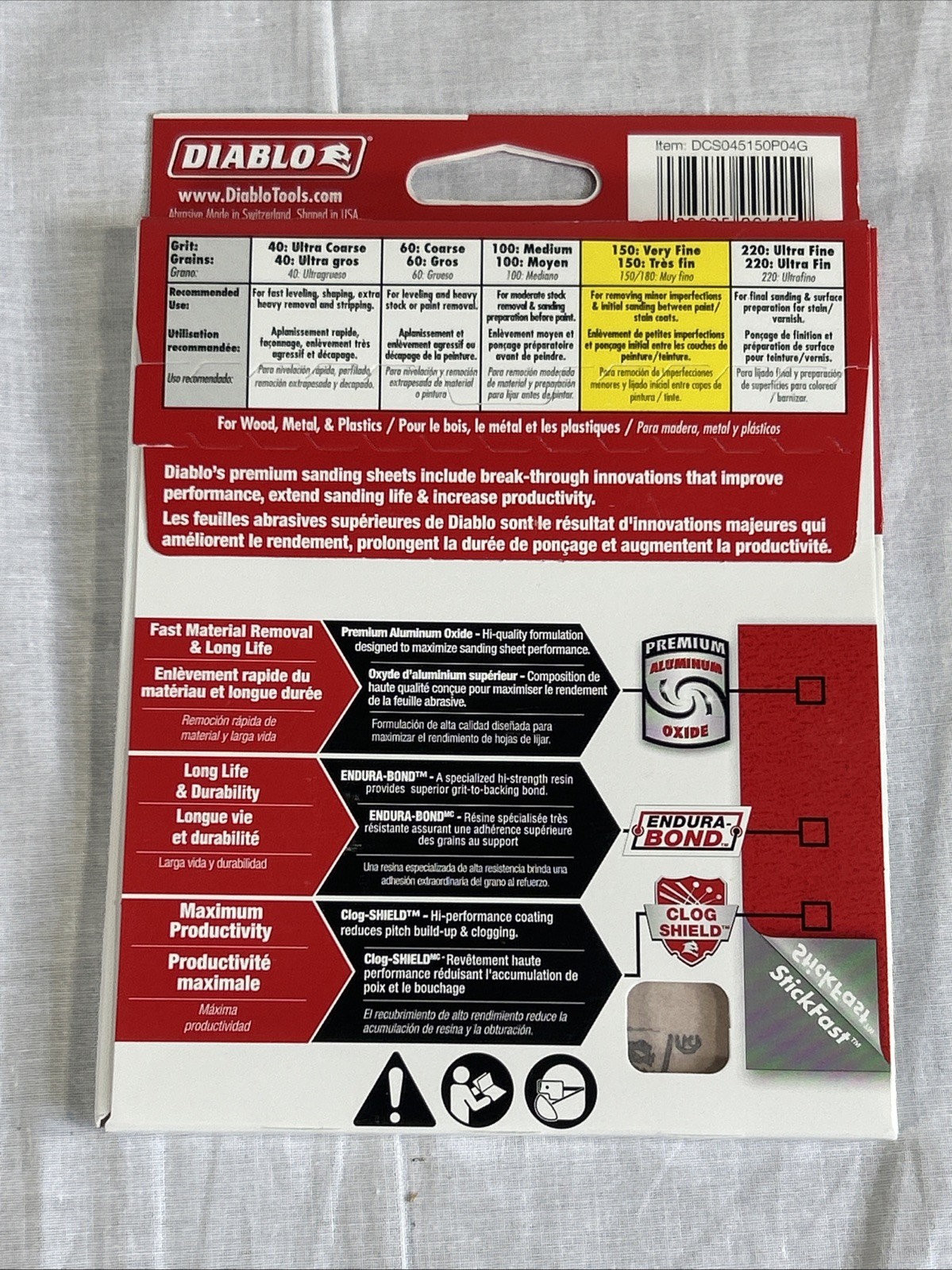 Diablo 4Pk 4.5” X 4.5” Sheet Stick Fast Very Fine 150 Grit Sand Paper.