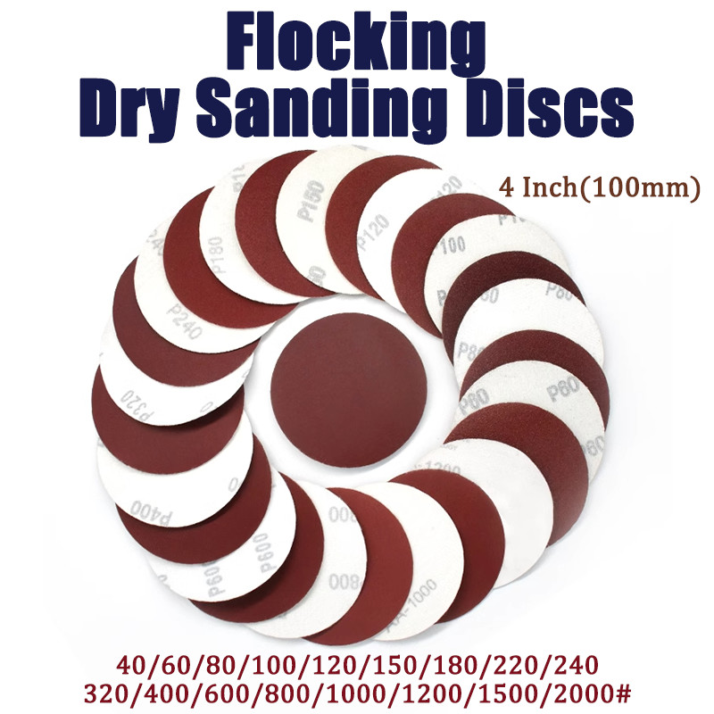 100mm-4″Inch Flocking Dry Sanding Discs Hook and Loop Sandpaper Pads Red Sand