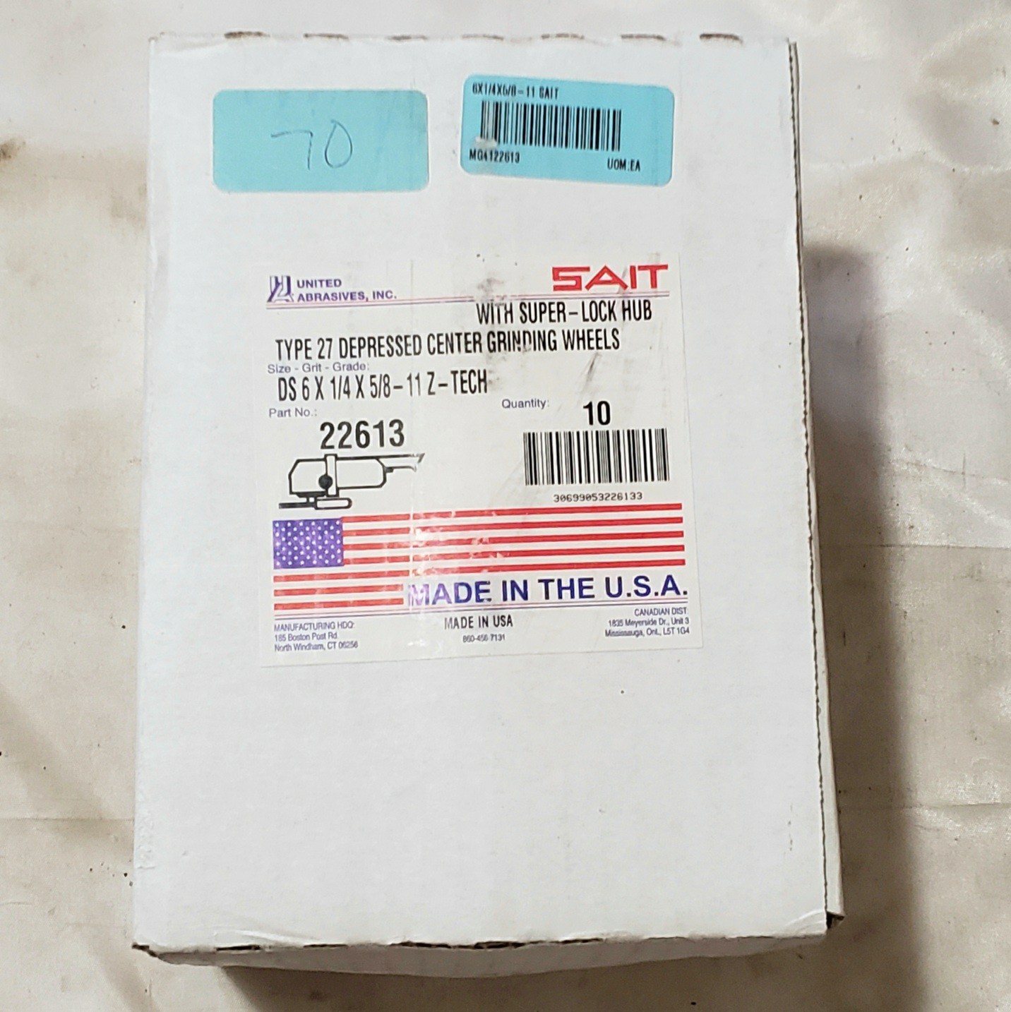 United Abrasives Sait 22613 6×1/4×5/8-11 Z-Tech Z24R Type 27 Grinding Wheels, 10
