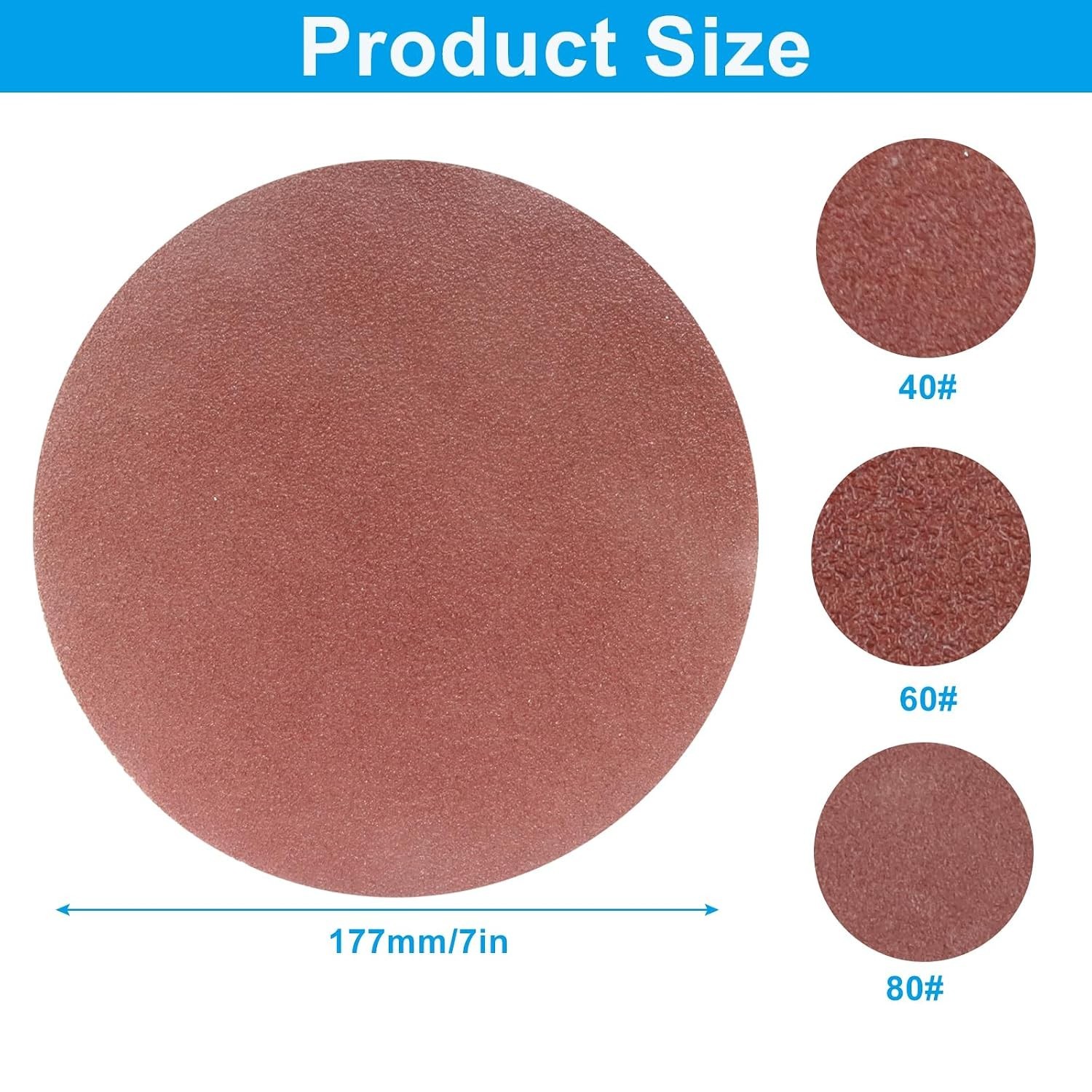 50 Pack 40 Grit 7 Inch Hook-and-Loop Sanding Discs | Aluminum Oxide, Grinding…