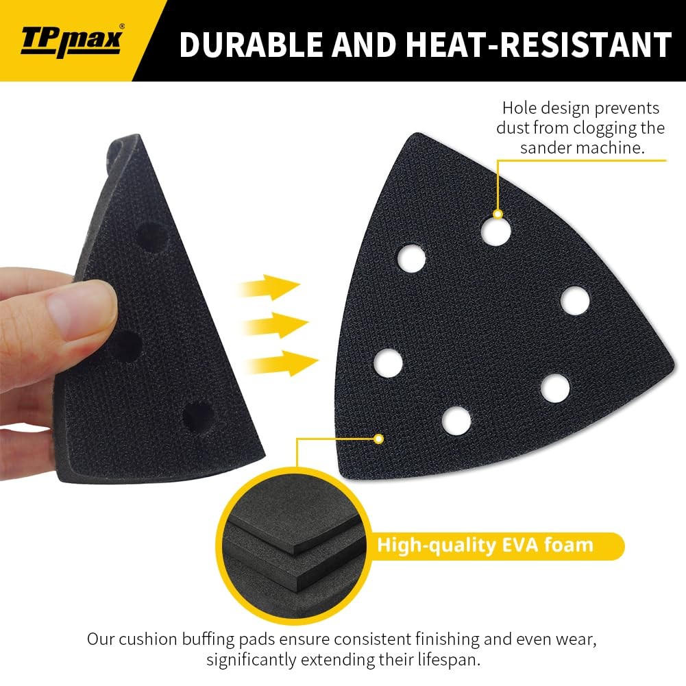 3-1/2″ Triangle Sanding Interface Pads 6-Hole 5Pk – Hook & Loop Sponge Backin…