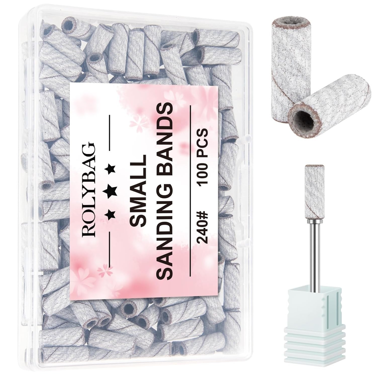 100pcs Small Sanding Bands Nail Drill Bits 240 Extreme Fine Grit Sanding Band…