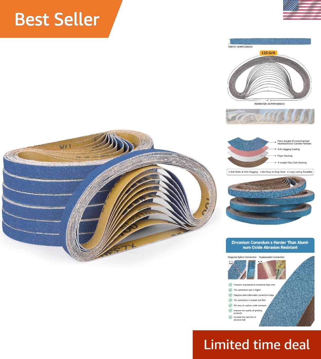 Durable 40-Pack 1/2 x 18 Inch Zirconia Sanding Belts – Rust and Paint Removal