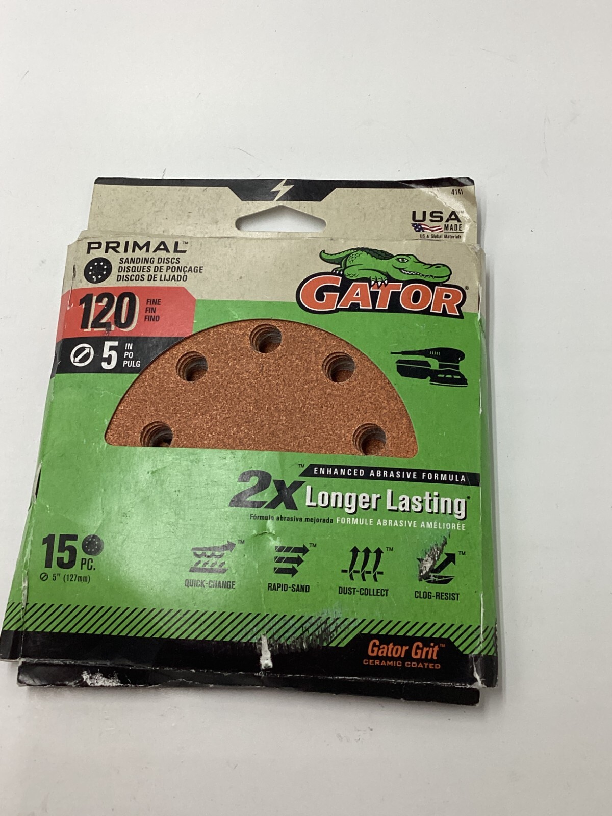 (1 Box of 15) Gator 4141 Sanding Disc, 120-Grit, 5 Inches, 2X Longer Lasting