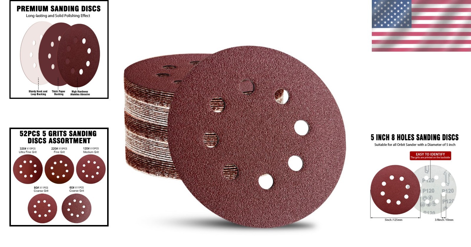 52-Pack 5-Inch Sanding Discs: 60 to 320 Grit for Versatile Use