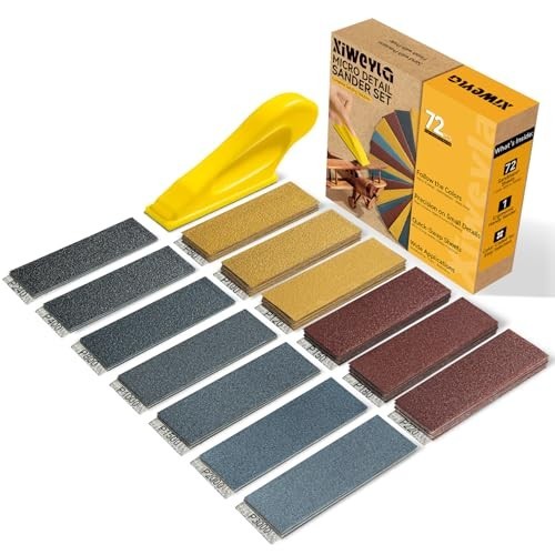 72 Piece Sandpaper Set 13 Grit Levels 80 to 3000 Color Coded Hand Sander Block