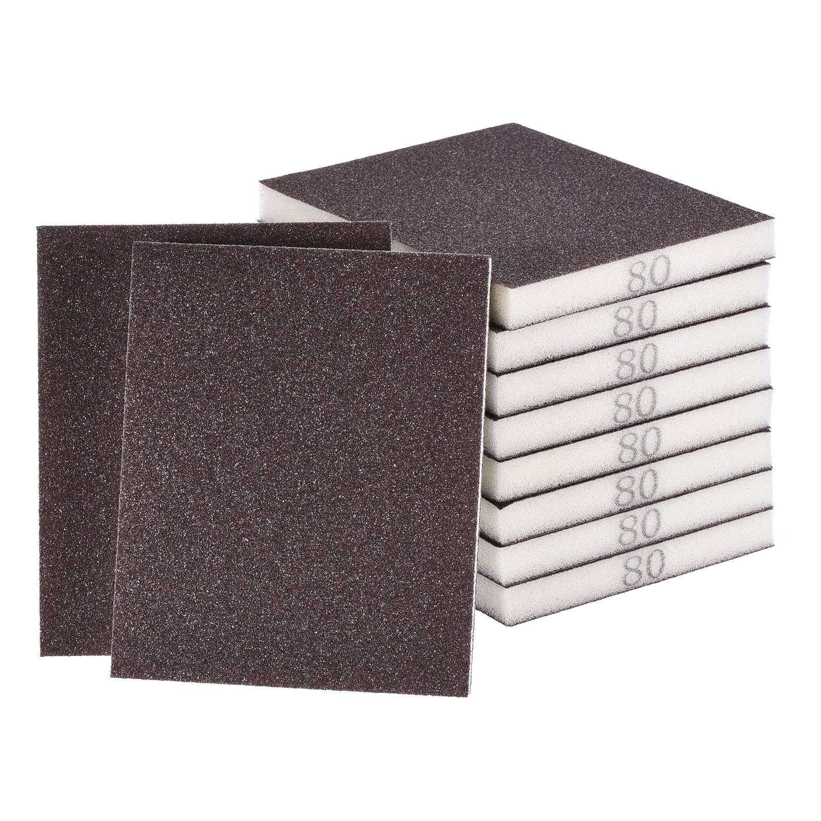 10Pcs 80 Grit Double-Sided Sanding Sponges for Woodworking, White