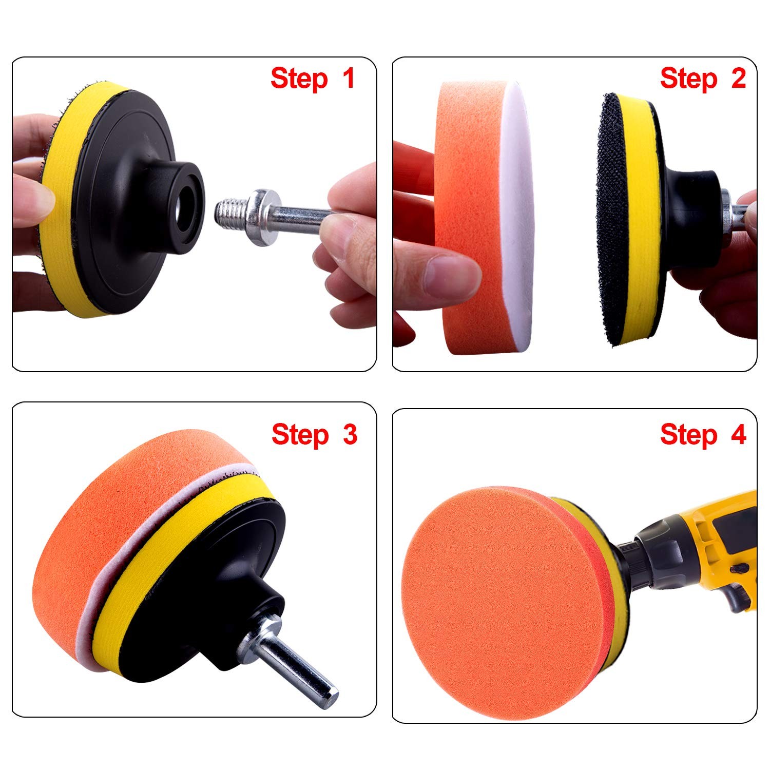 SIQUK 9 Pieces 3 Inch Buffing Pads 3 Inch, Orange, Yellow, Black, White, Blue