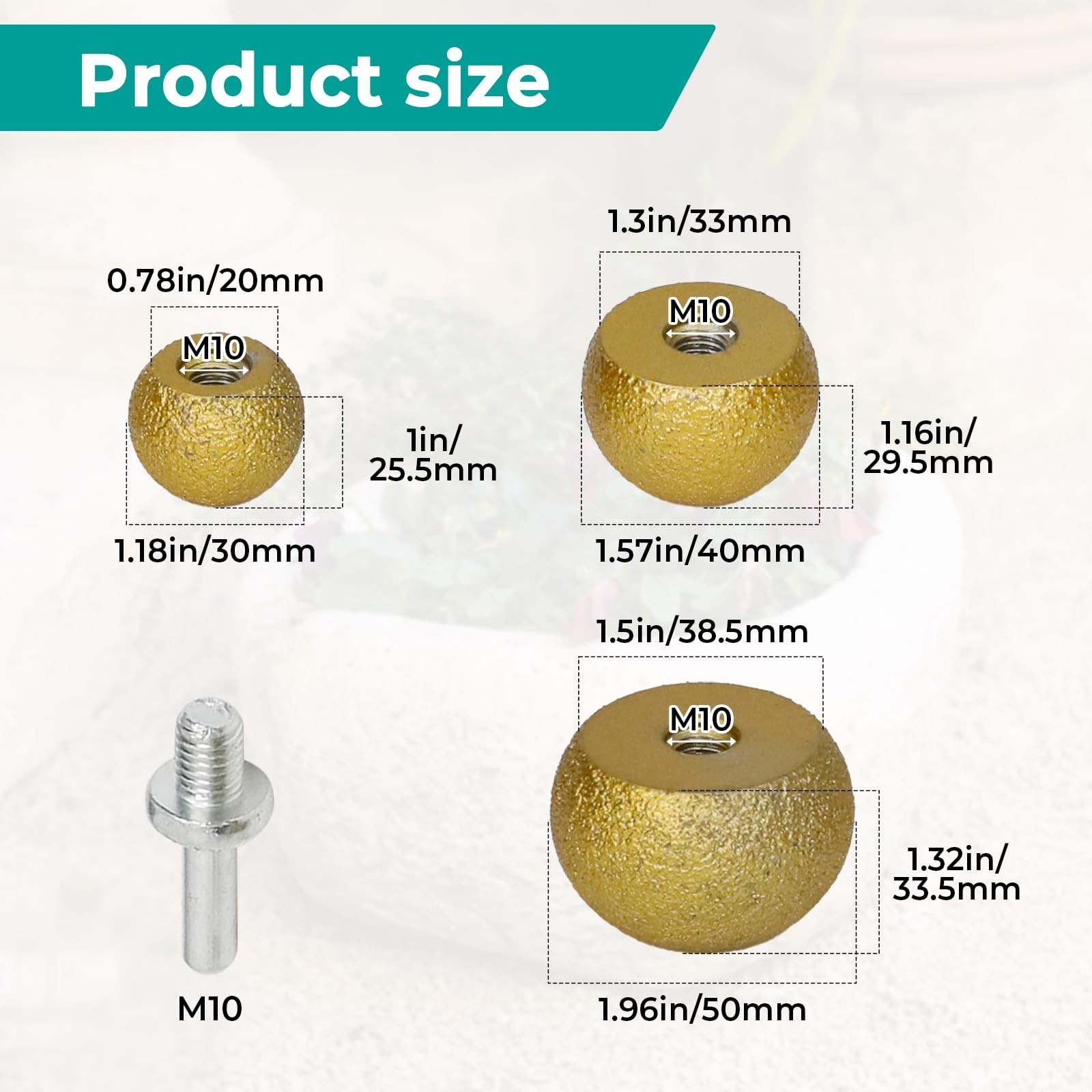 3Pcs Diamond Round Drill Bit, Grinding Head, M10 Internal Thread, Grinding He…
