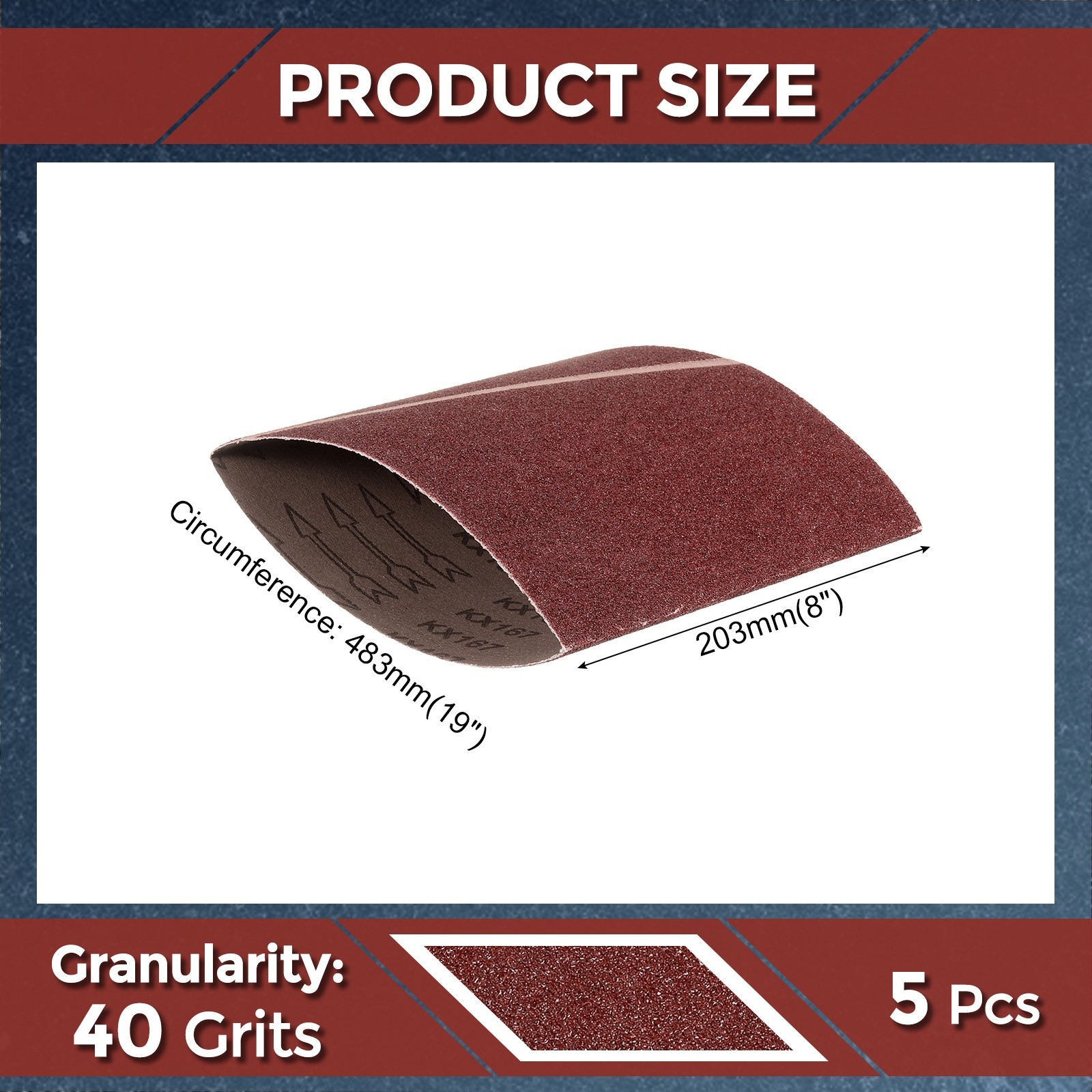 5 Pcs Sanding Belts 8 x 19 Inch 40 Grit Aluminum Oxide Abrasive Sandpaper